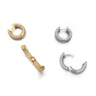 3D Full Micro Pave CZ Iced Out Huggie Hoop Earrings .925 Silver White Gold HipHopBling