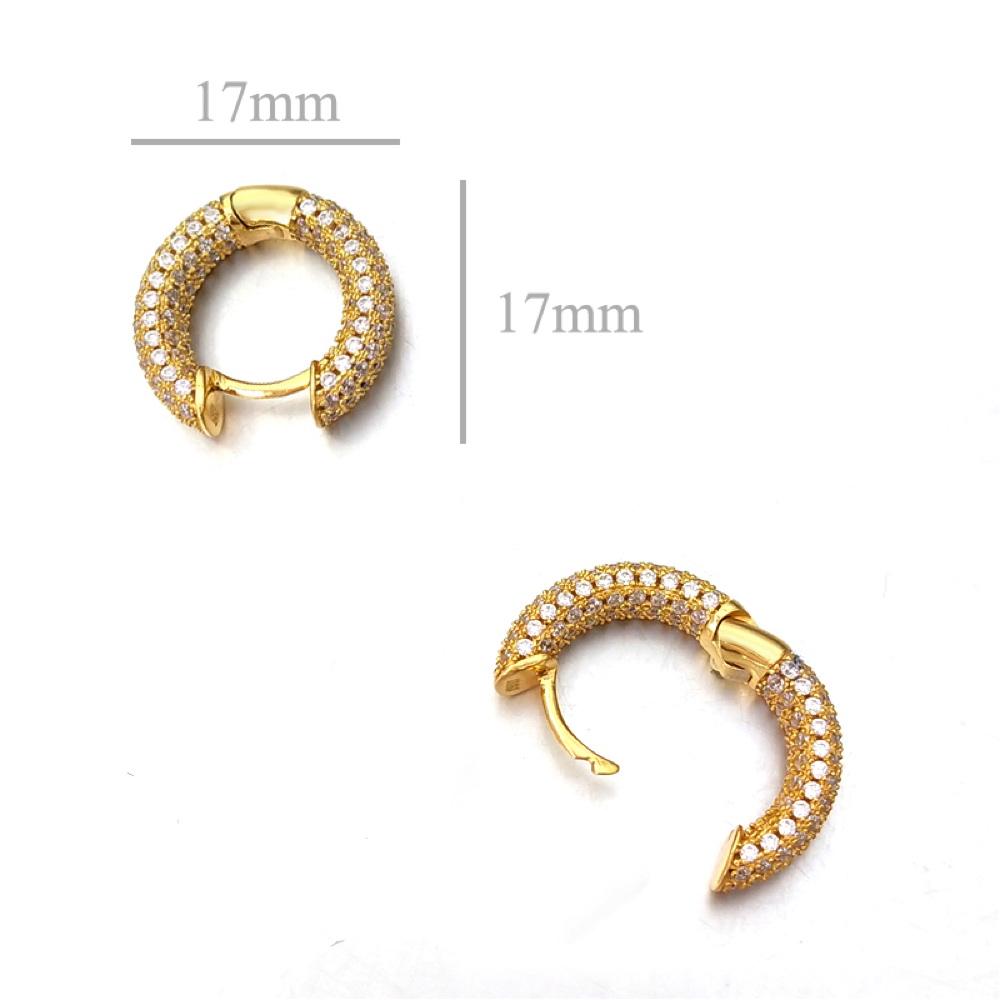 3D Full Micro Pave CZ Iced Out Huggie Hoop Earrings .925 Silver White Gold HipHopBling