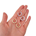 3D Full Micro Pave CZ Iced Out Huggie Hoop Earrings .925 Silver White Gold HipHopBling