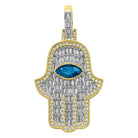 3D Gem Hamsa Baguette VVS CZ Iced Out Pendant Green Gem HipHopBling