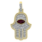 3D Gem Hamsa Baguette VVS CZ Iced Out Pendant Green Gem HipHopBling
