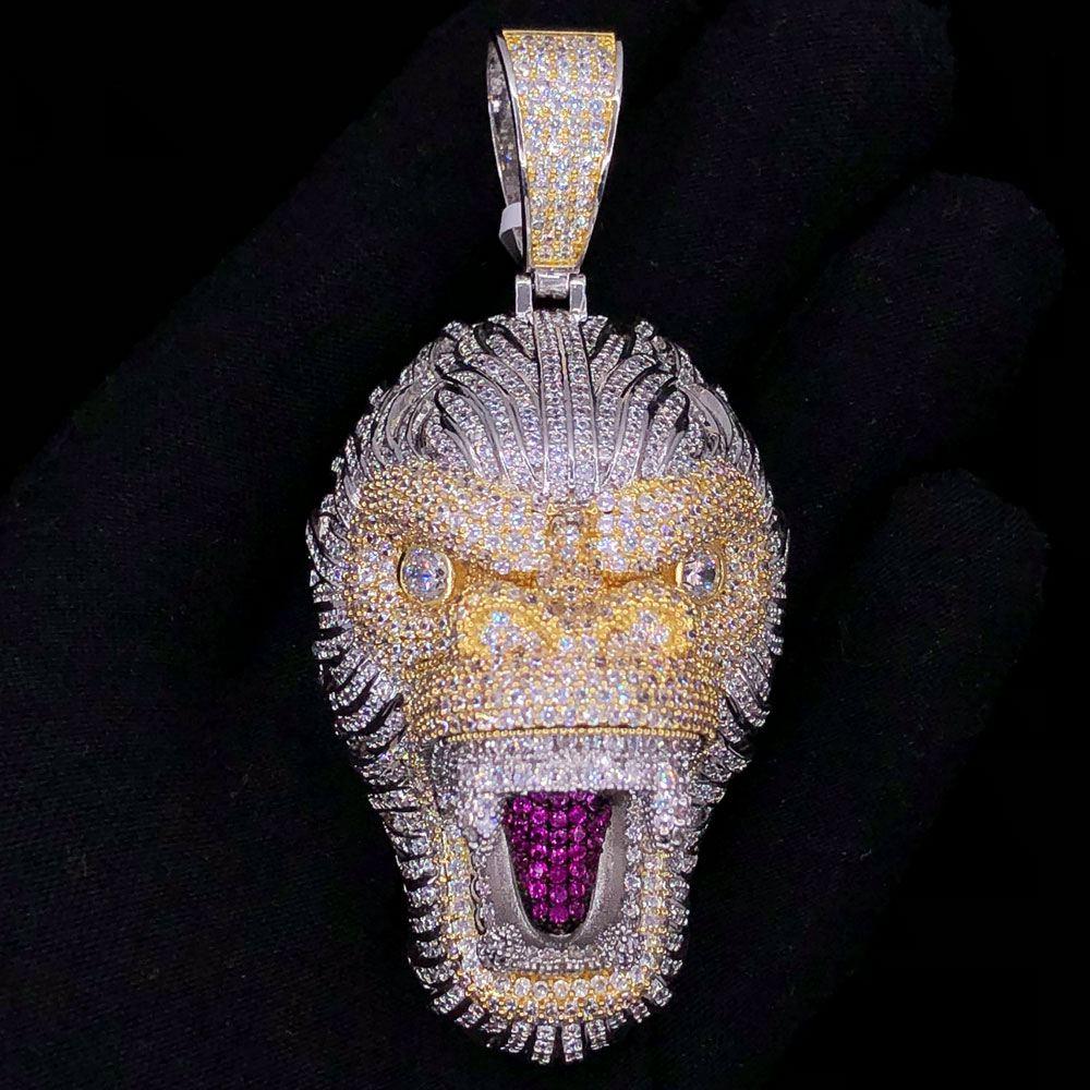 3D Gorilla Face VVS CZ Hip Hop Bling Bling Pendant White Gold HipHopBling