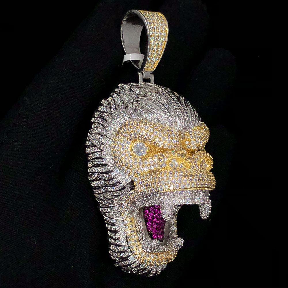 3D Gorilla Face VVS CZ Hip Hop Bling Bling Pendant White Gold HipHopBling
