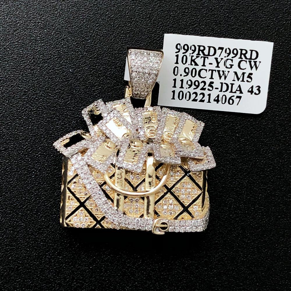 3D Handbag Full Of Money Diamond Pendant .90cttw 10K Yellow Gold HipHopBling