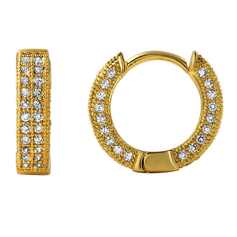 3D Hoop Earrings Gold CZ Micro Pave HipHopBling