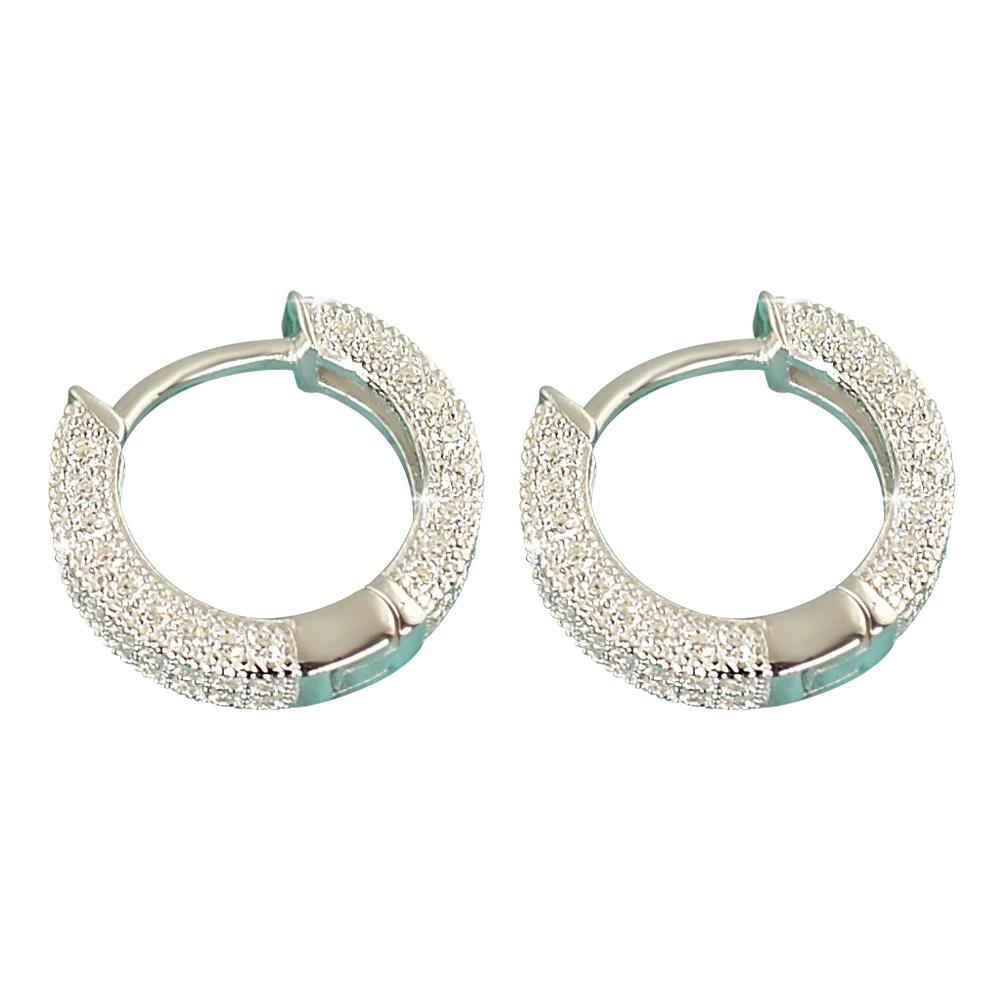 3D Hoop VVS Moissanite Earrings .925 Sterling Silver Yellow Gold HipHopBling