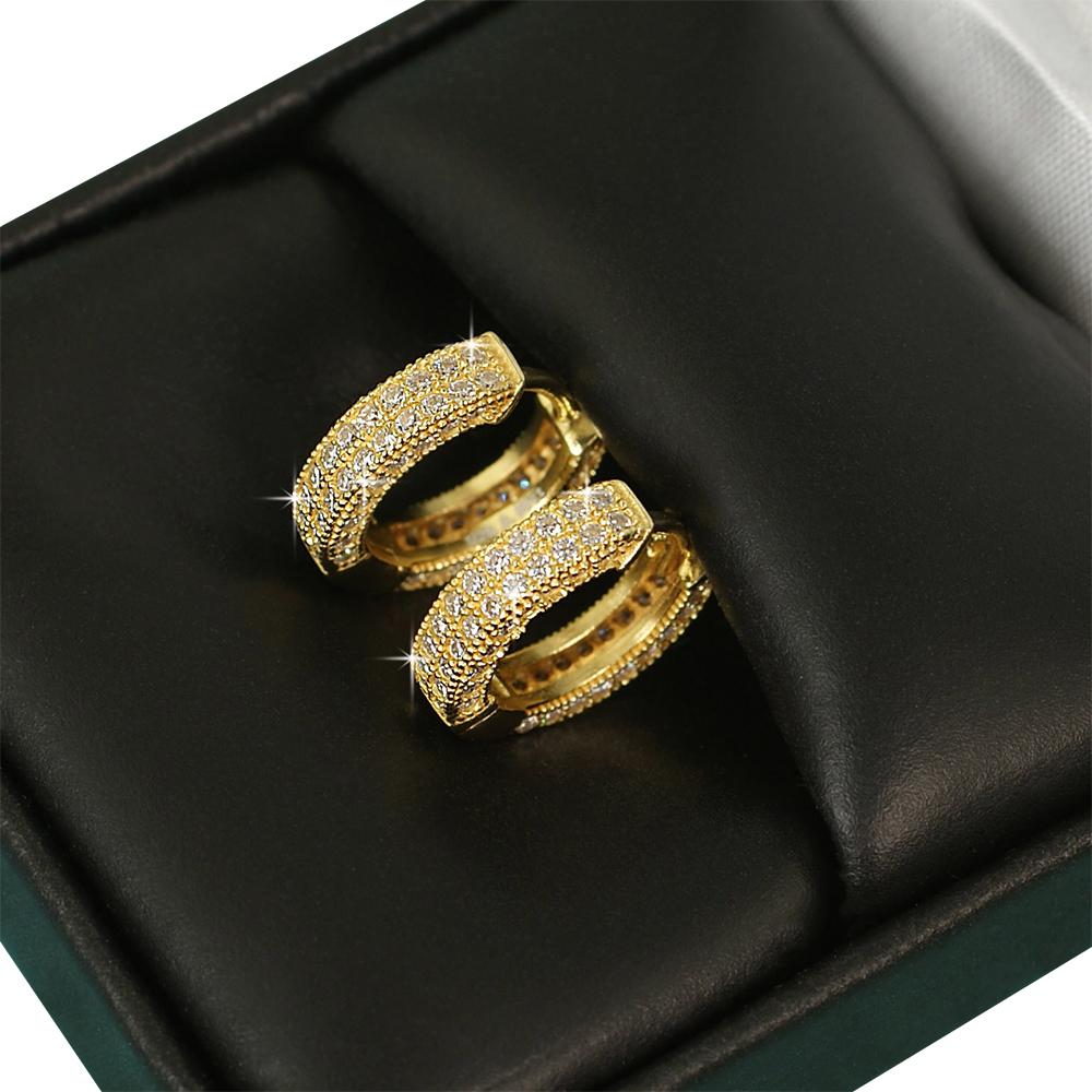 3D Hoop VVS Moissanite Earrings .925 Sterling Silver Yellow Gold HipHopBling