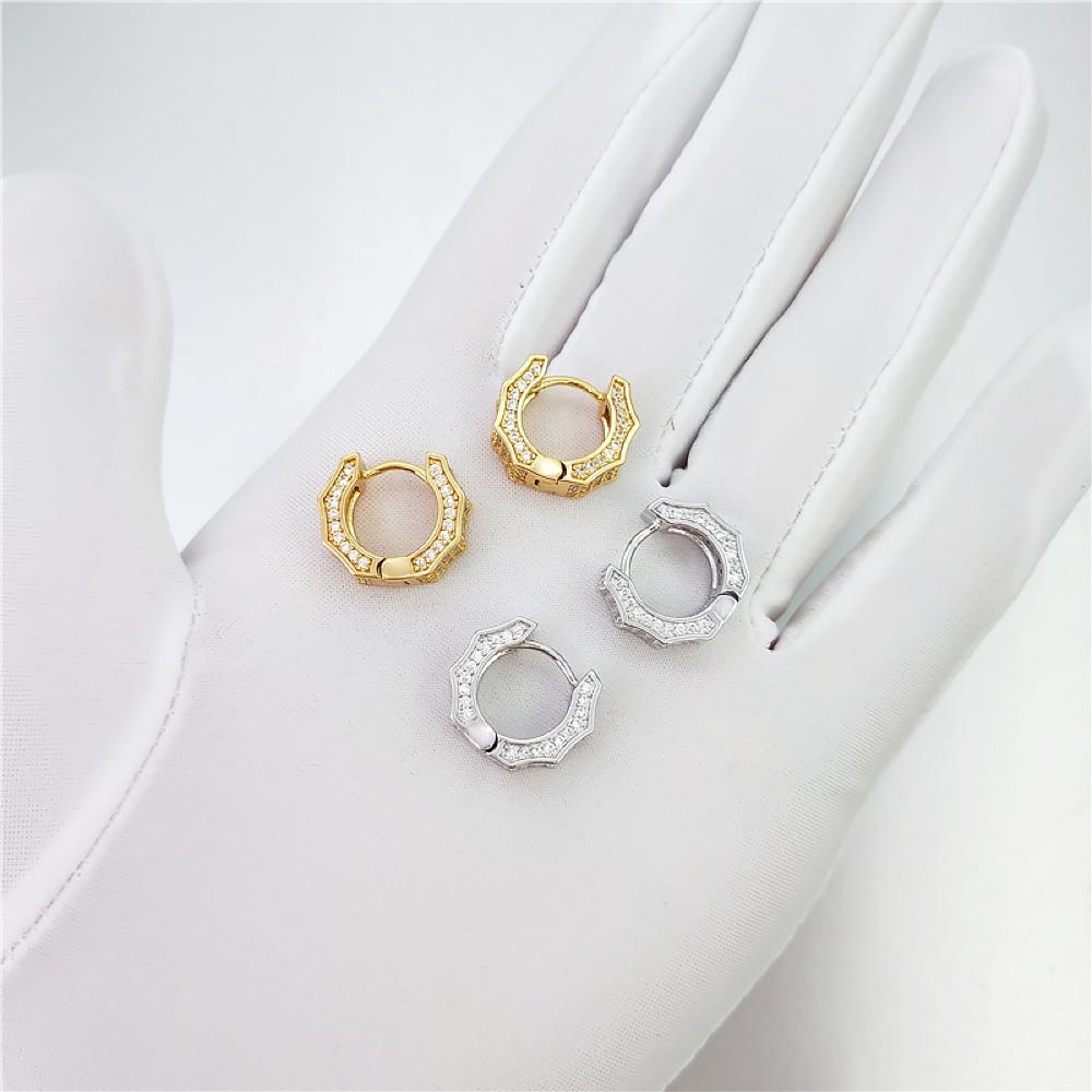 3D Ice Wave CZ Huggie Hoop Iced Out Earrings .925 Silver White Gold HipHopBling