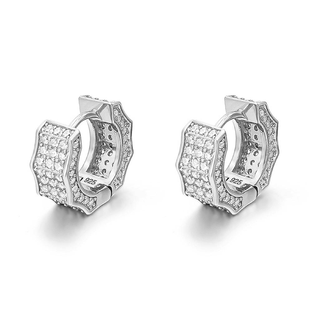 3D Ice Wave CZ Huggie Hoop Iced Out Earrings .925 Silver White Gold HipHopBling