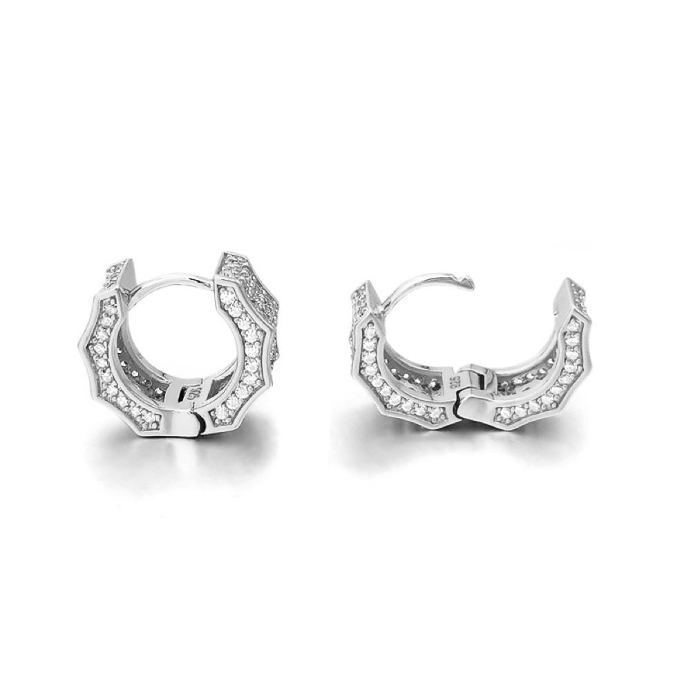 3D Ice Wave CZ Huggie Hoop Iced Out Earrings .925 Silver White Gold HipHopBling