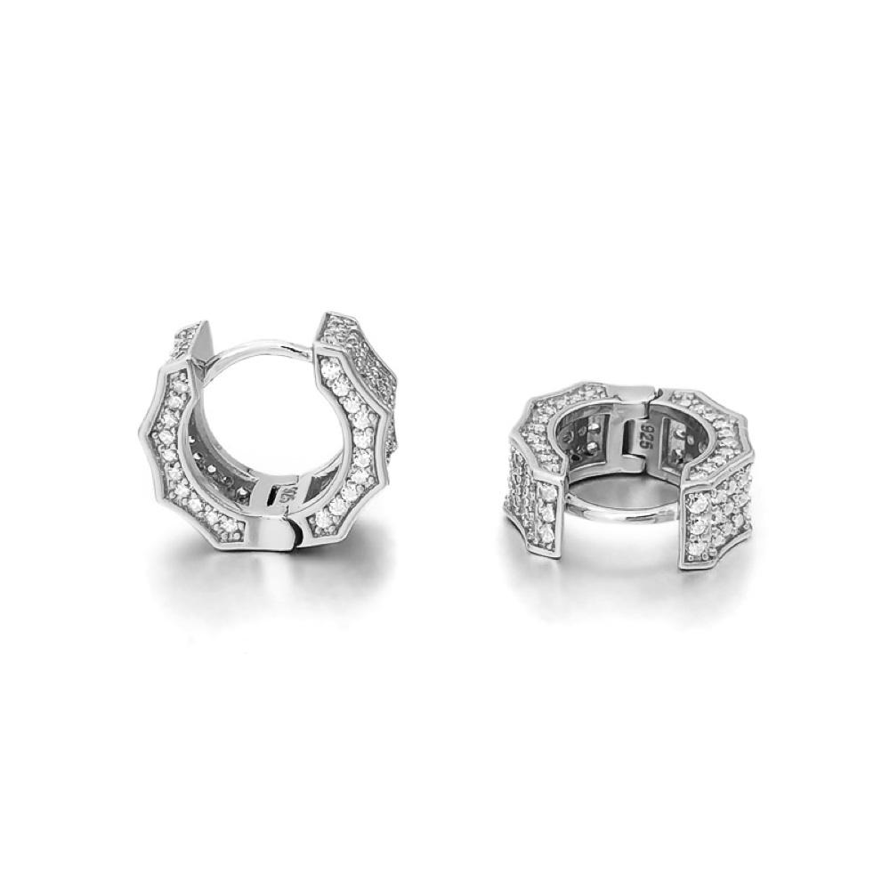 3D Ice Wave CZ Huggie Hoop Iced Out Earrings .925 Silver White Gold HipHopBling
