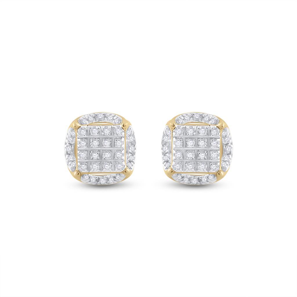 3D Illusion Solitaire Micro Pave Diamond Earrings 10K Gold HipHopBling
