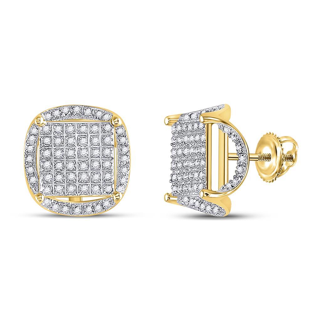 3D Illusion Solitaire Micro Pave Diamond Earrings 10K Gold L 11MM .38 Carats 10K Yellow Gold HipHopBling