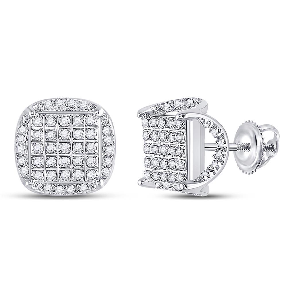 3D Illusion Solitaire Micro Pave Diamond Earrings 10K Gold M 10MM .33 Carats 10K White Gold HipHopBling