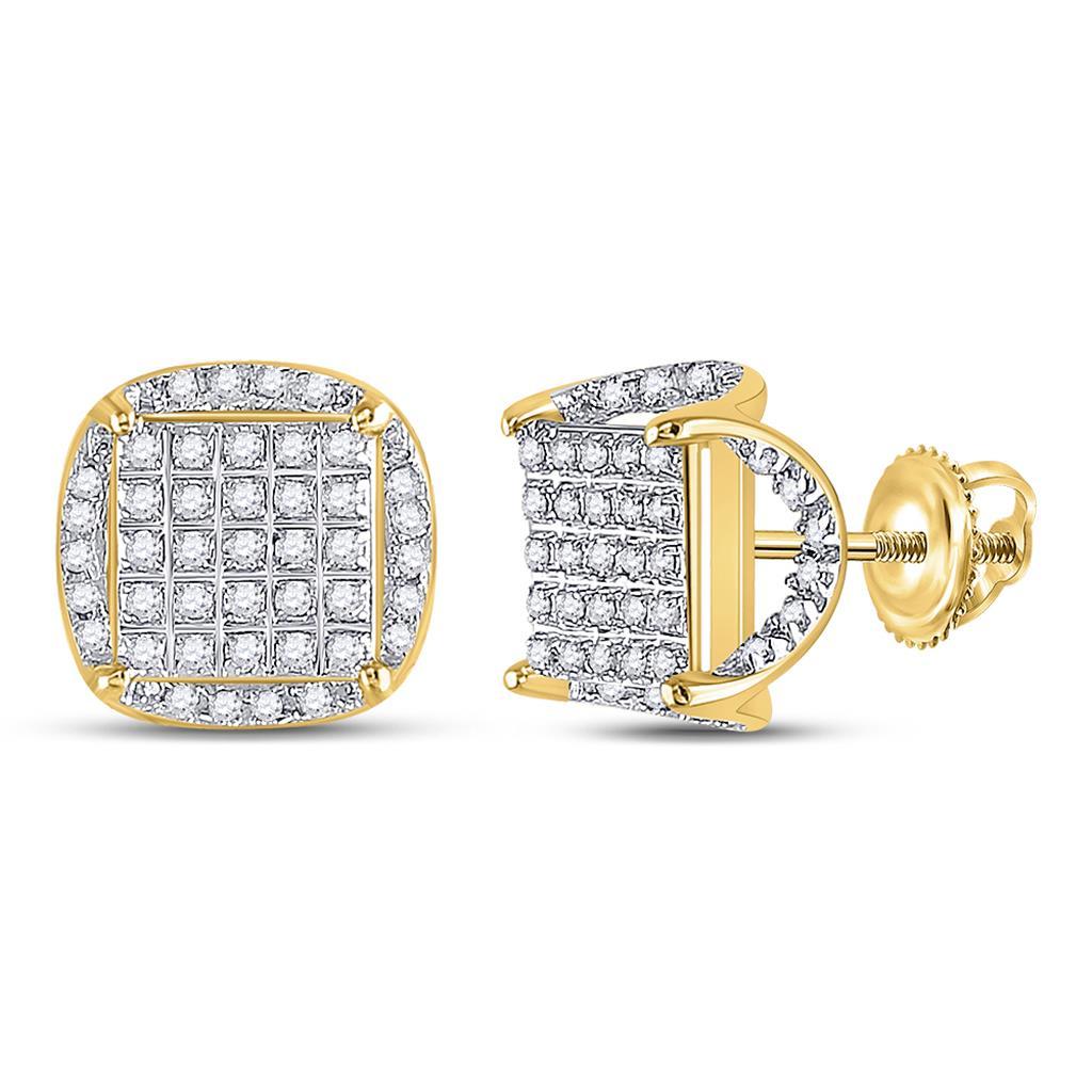 3D Illusion Solitaire Micro Pave Diamond Earrings 10K Gold M 10MM .33 Carats 10K Yellow Gold HipHopBling