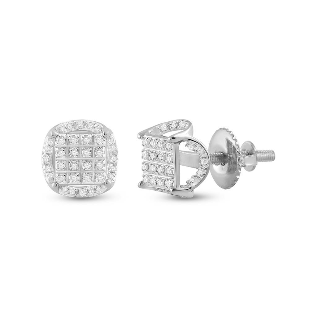 3D Illusion Solitaire Micro Pave Diamond Earrings 10K Gold S 8MM .20 Carats 10K White Gold HipHopBling