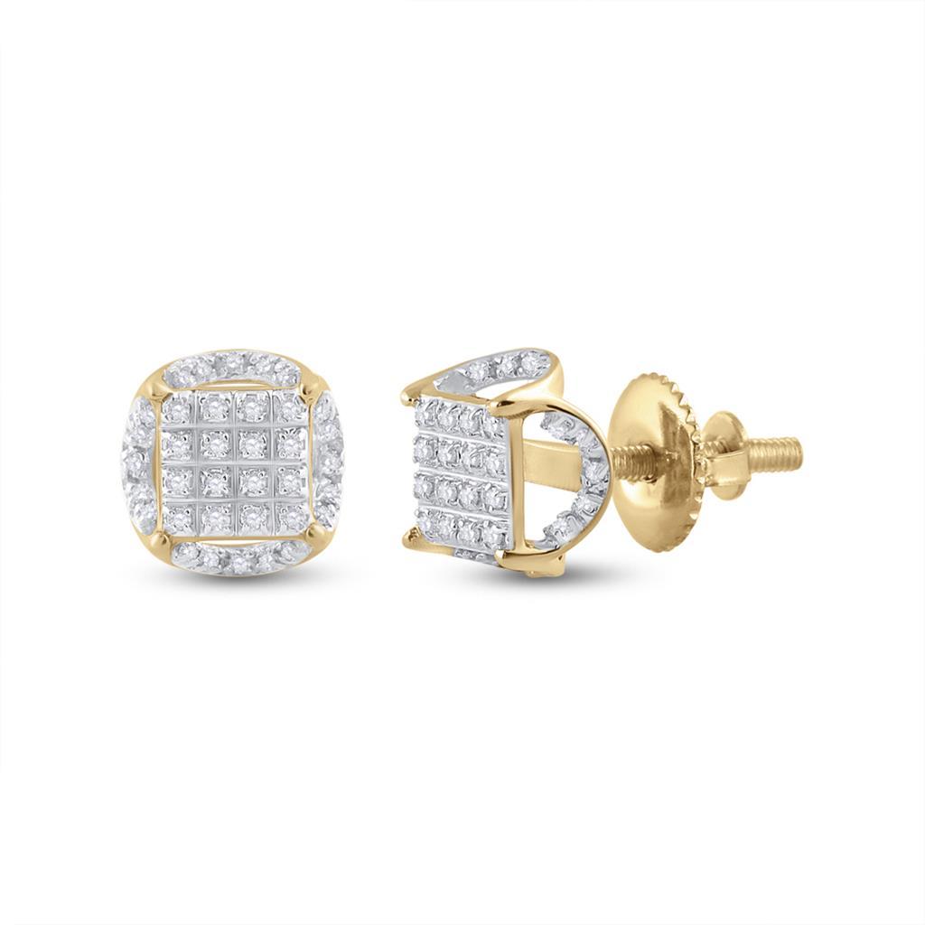 3D Illusion Solitaire Micro Pave Diamond Earrings 10K Gold S 8MM .20 Carats 10K Yellow Gold HipHopBling