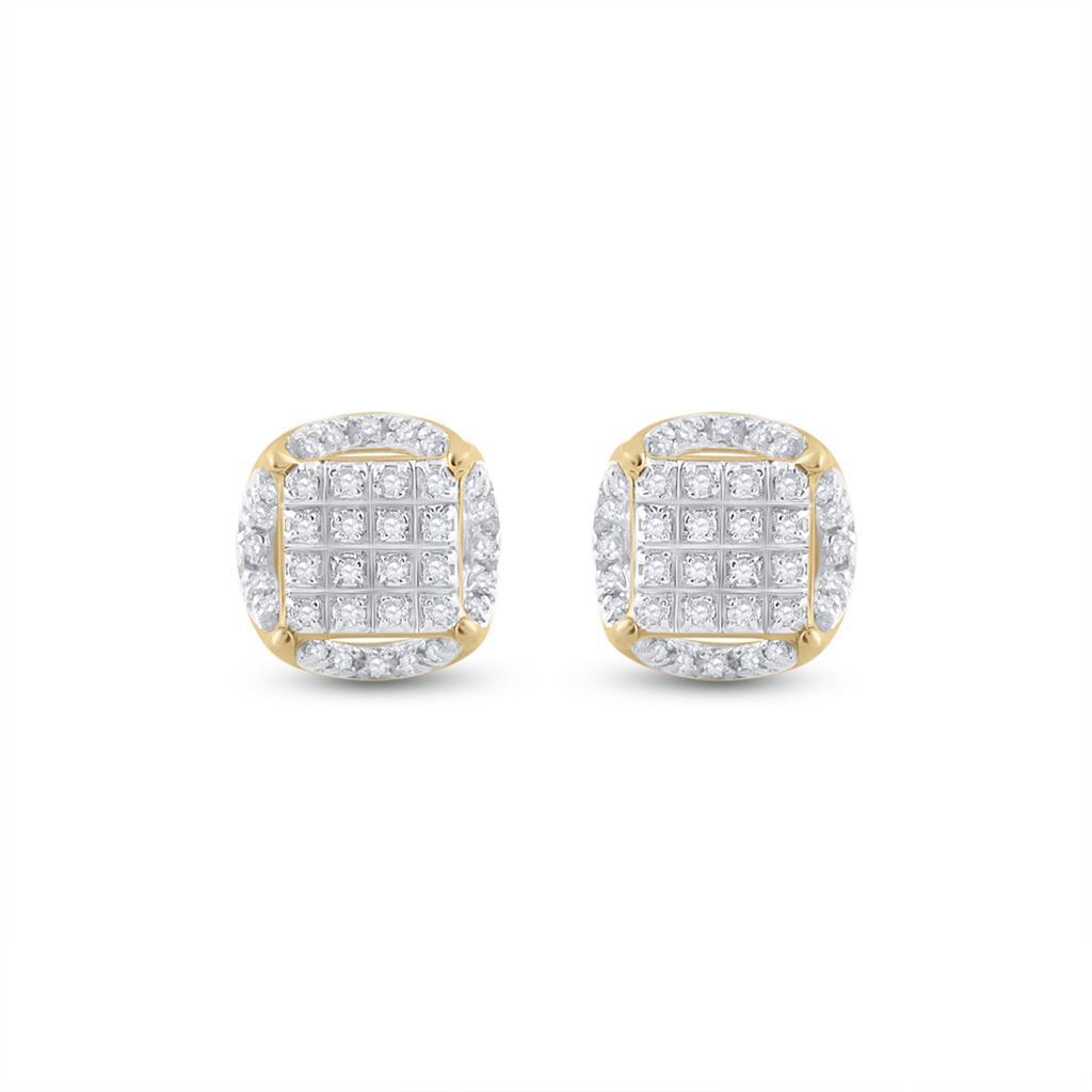 3D Illusion Solitaire Micro Pave Diamond Earrings 10K Gold S 8MM .20 Carats 10K Yellow Gold HipHopBling
