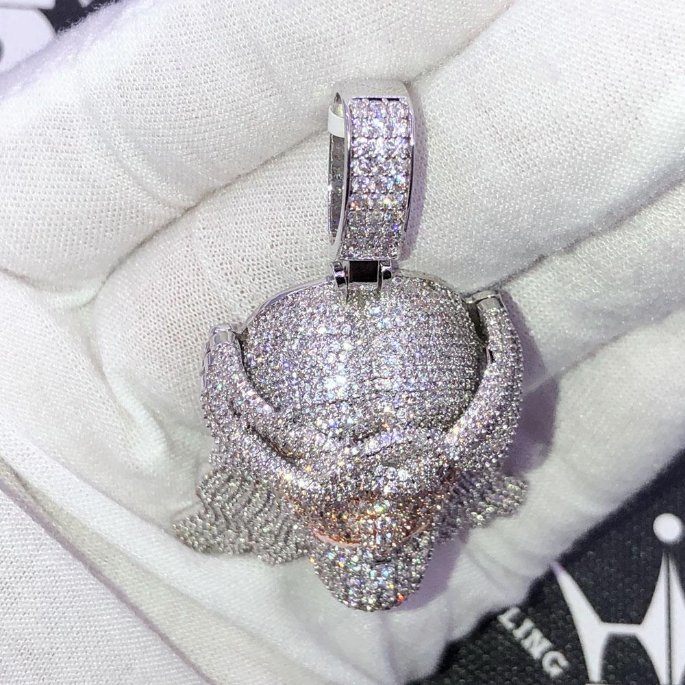 3D Jesus Face Long Hair CZ Hip Hop Iced Out Pendant Yellow Gold HipHopBling