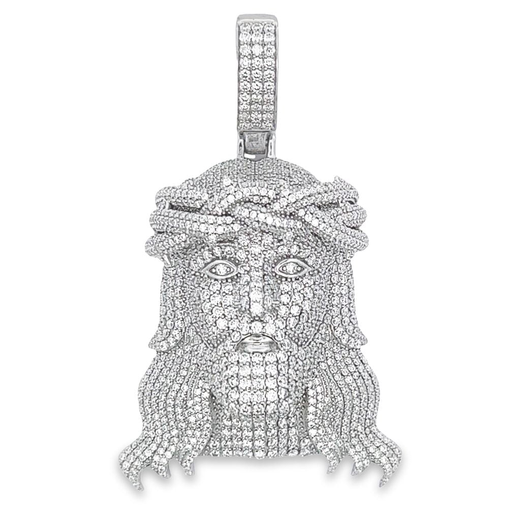 3D Jesus Wavy Hair VVS Moissanite Pendant 7.83cttw .925 Sterling Silver HipHopBling