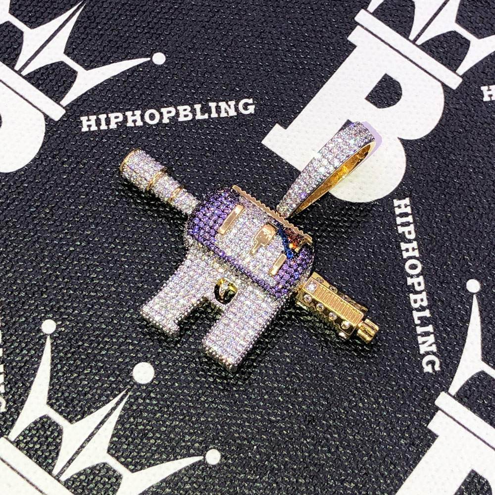 3D Juice Gun CZ Hip Hop Bling Bling Pendant Yellow Gold HipHopBling
