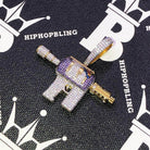 3D Juice Gun CZ Hip Hop Bling Bling Pendant Yellow Gold HipHopBling