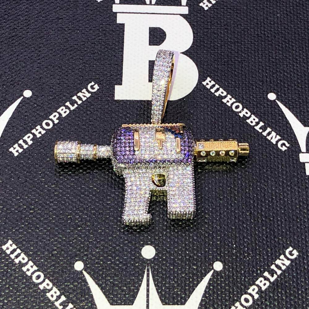 3D Juice Gun CZ Hip Hop Bling Bling Pendant Yellow Gold HipHopBling