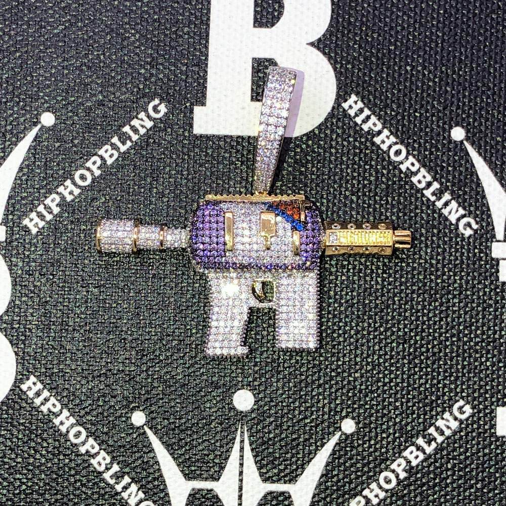 3D Juice Gun CZ Hip Hop Bling Bling Pendant Yellow Gold HipHopBling