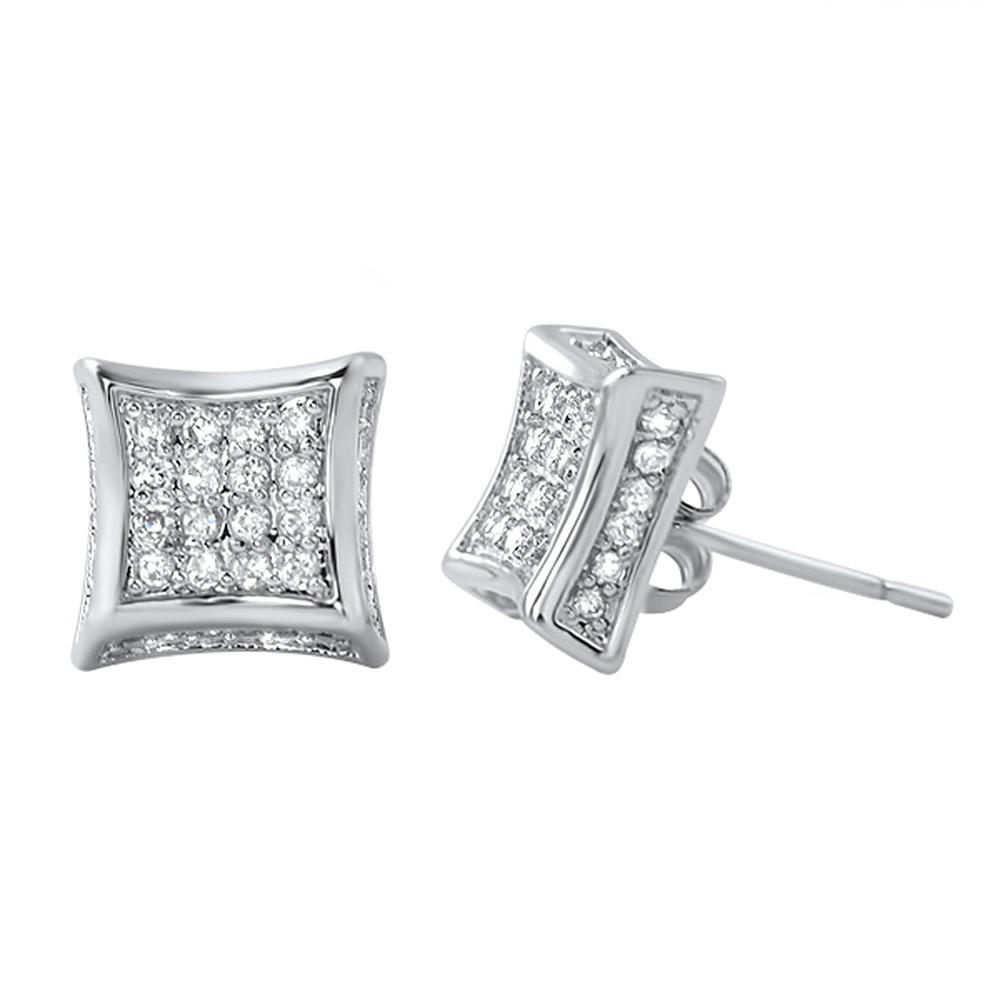 3D Kite CZ Micro Pave Earrings Rhodium HipHopBling