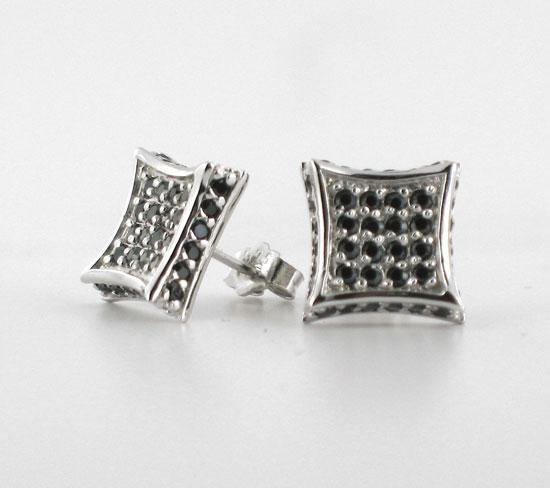 3D Kite Earrings Black CZ Micro Pave .925 Silver HipHopBling