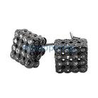 3D LG White on Black CZ Cube Bezel .925 Silver Micro Pave Earrings HipHopBling