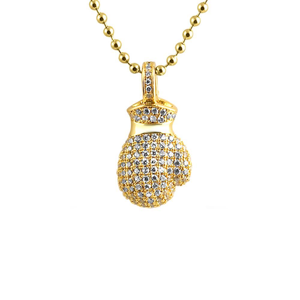 3D Mini Boxing Glove Gold CZ Pendant HipHopBling