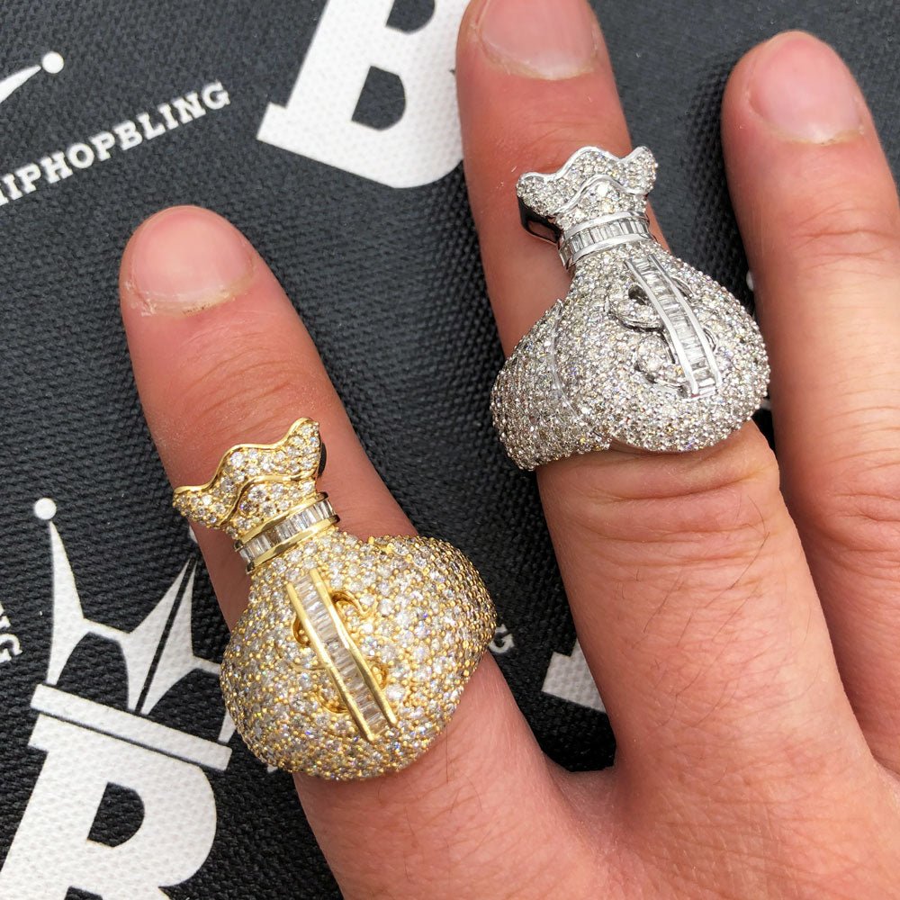 3D Money Bag Baguette Diamond Ring 4.25cttw 10K Gold 10K Yellow Gold HipHopBling