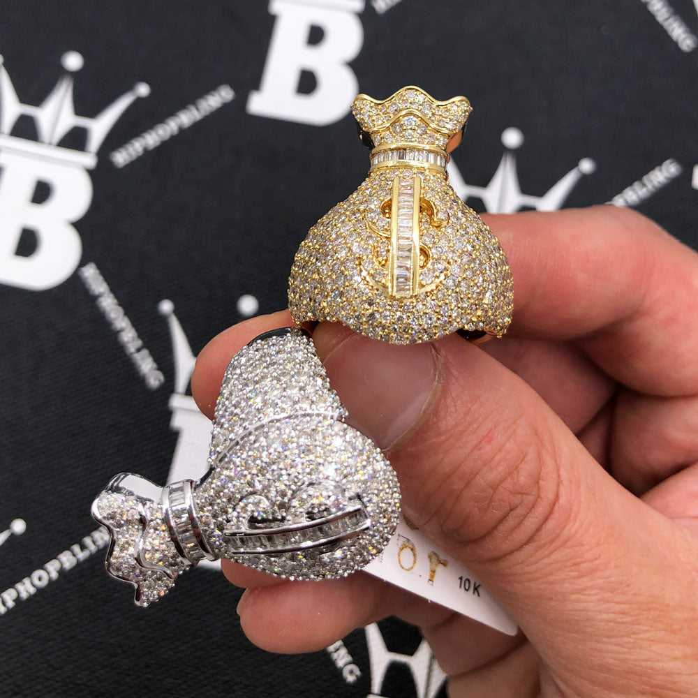 3D Money Bag Baguette Diamond Ring 4.25cttw 10K Gold HipHopBling
