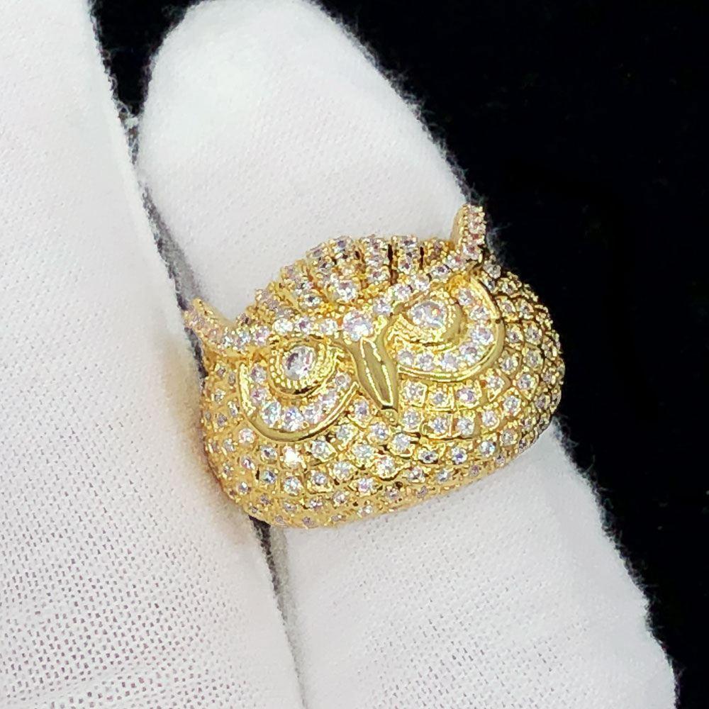 3D Owl VVS Hip Hop Iced Out Ring Yellow Gold 7 HipHopBling
