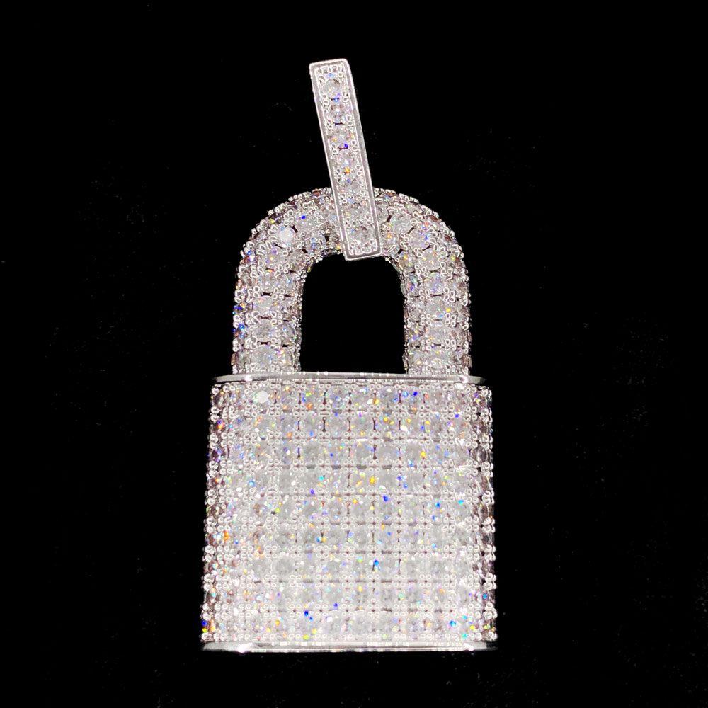 3D Padlock Iced Out Hip Hop Pendant White Gold HipHopBling