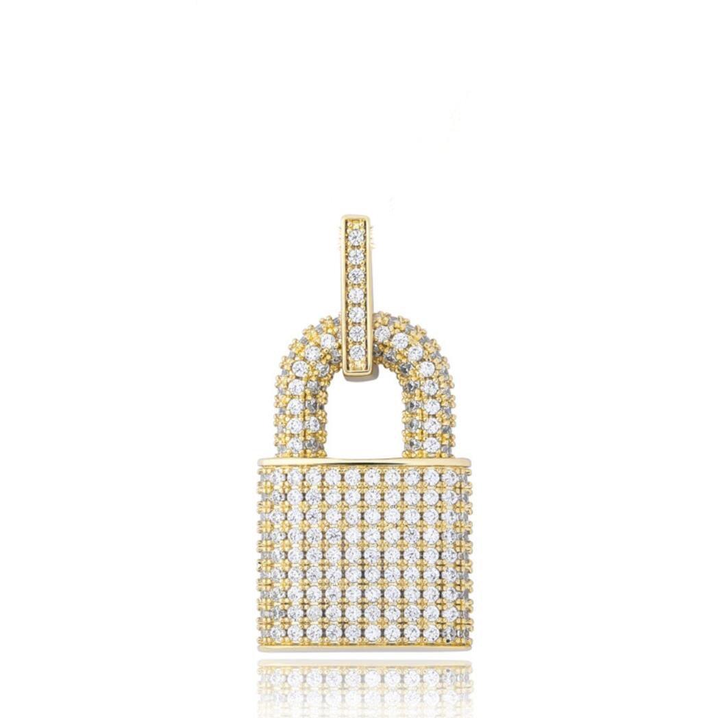 3D Padlock Iced Out Hip Hop Pendant Yellow Gold HipHopBling