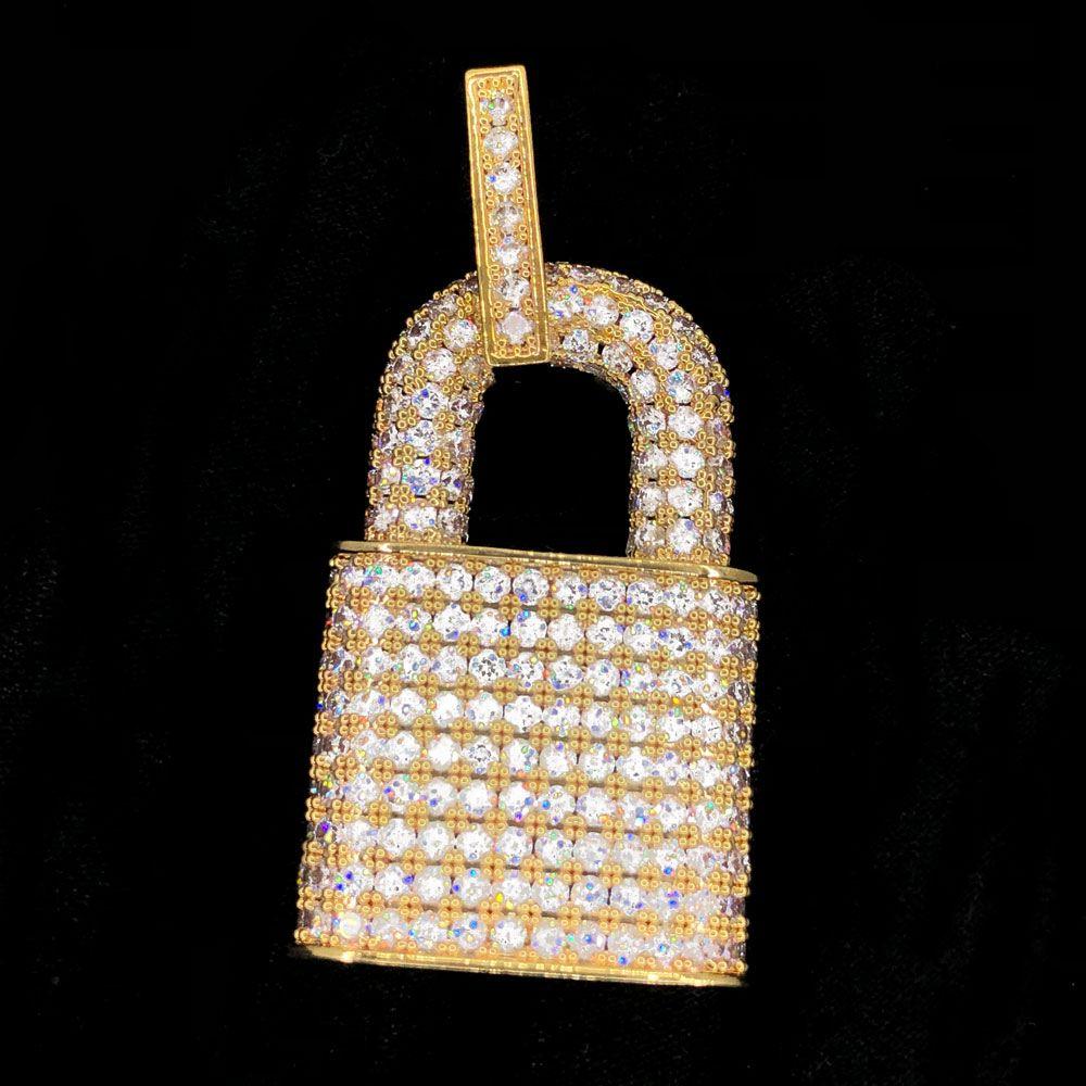 3D Padlock Iced Out Hip Hop Pendant Yellow Gold HipHopBling