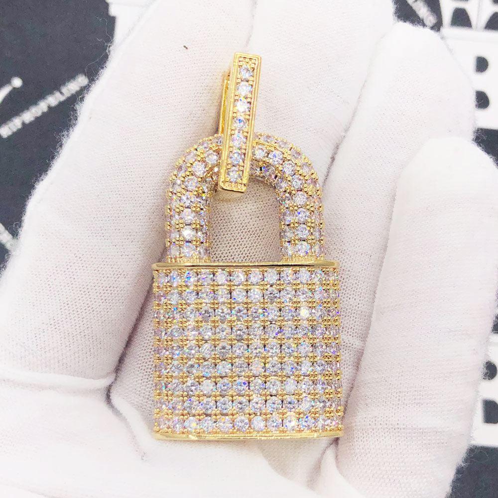 3D Padlock Iced Out Hip Hop Pendant Yellow Gold HipHopBling
