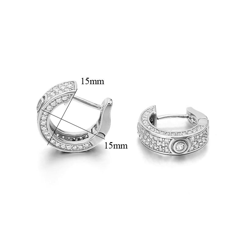 3D Pave Designer Huggie Hoop Iced Out Earrings .925 Silver White Gold HipHopBling