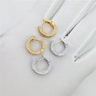 3D Pave Designer Huggie Hoop Iced Out Earrings .925 Silver White Gold HipHopBling
