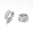 3D Pave Designer Huggie Hoop Iced Out Earrings .925 Silver White Gold HipHopBling