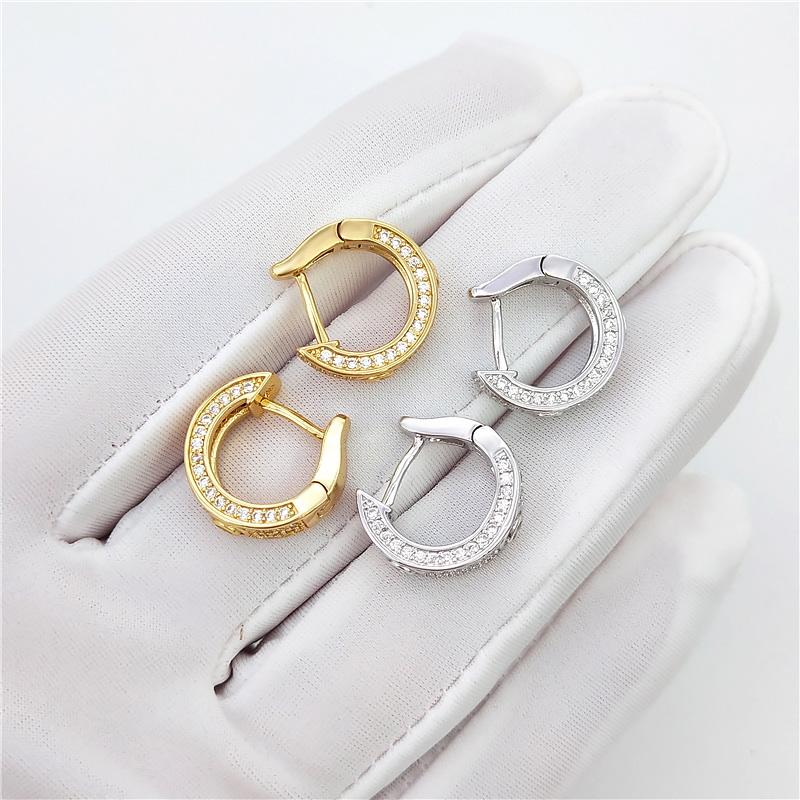 3D Pave Designer Huggie Hoop Iced Out Earrings .925 Silver Yellow Gold HipHopBling