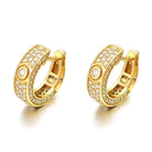 3D Pave Designer Huggie Hoop Iced Out Earrings .925 Silver Yellow Gold HipHopBling
