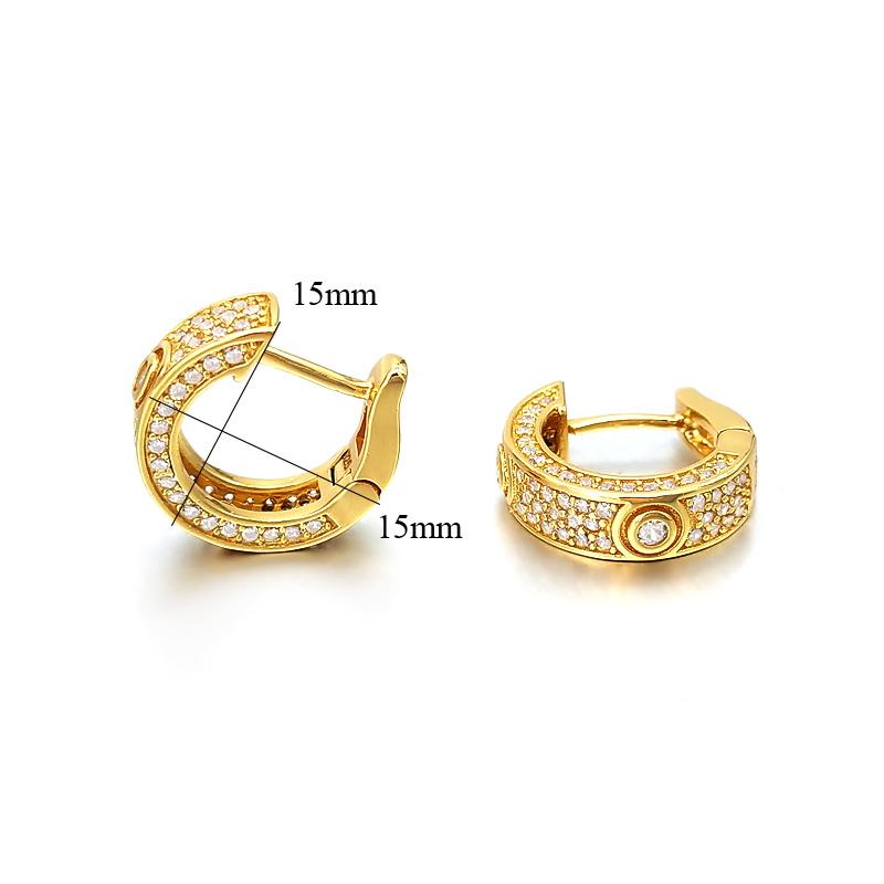 3D Pave Designer Huggie Hoop Iced Out Earrings .925 Silver Yellow Gold HipHopBling
