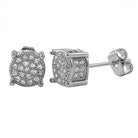 3D Pave Stud VVS Moissanite Earrings .925 Sterling Silver White Gold HipHopBling