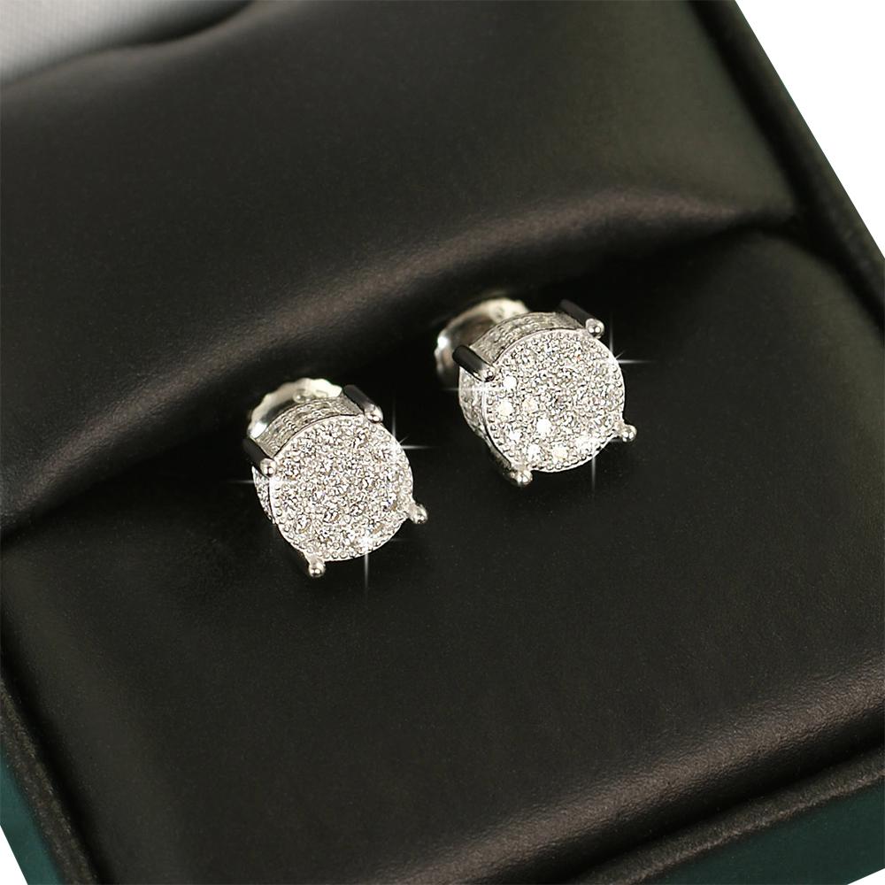3D Pave Stud VVS Moissanite Earrings .925 Sterling Silver White Gold HipHopBling