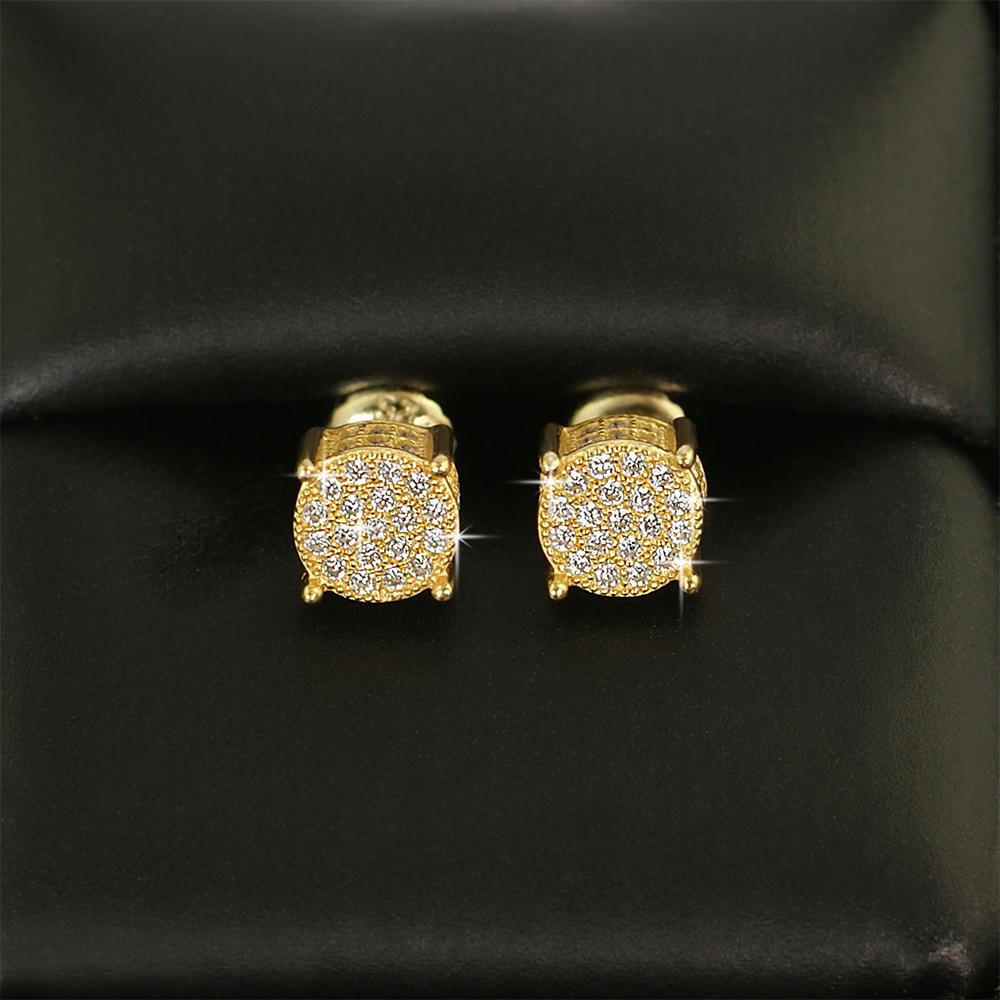 3D Pave Stud VVS Moissanite Earrings .925 Sterling Silver Yellow Gold HipHopBling