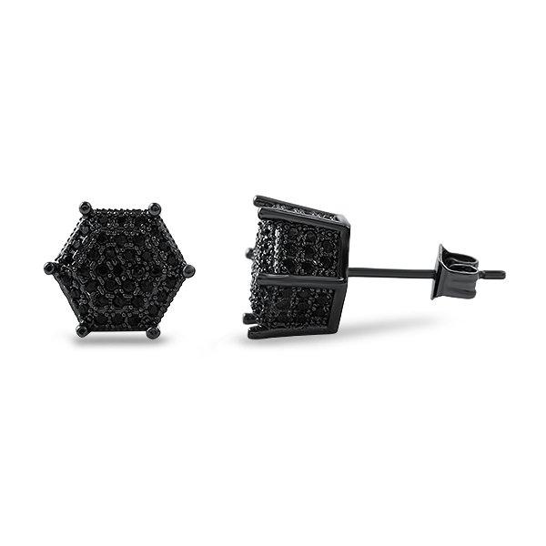 3D Pentagon Black CZ Hip Hop Earrings HipHopBling