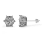 3D Pentagon Rhodium Bling CZ Earrings HipHopBling